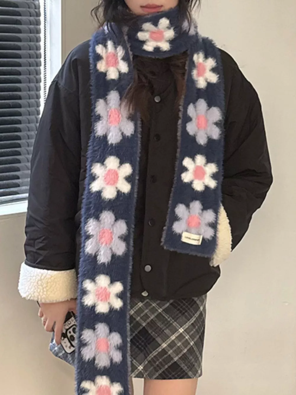 Floral Fuzzy Knit Scarf, image 2