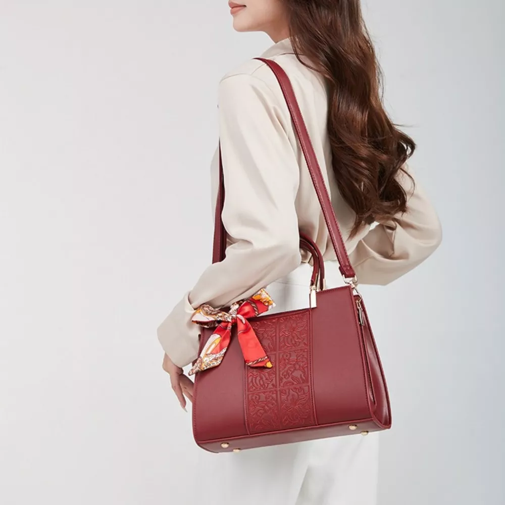 Embossed Leather Top Handle Handbag, image 2