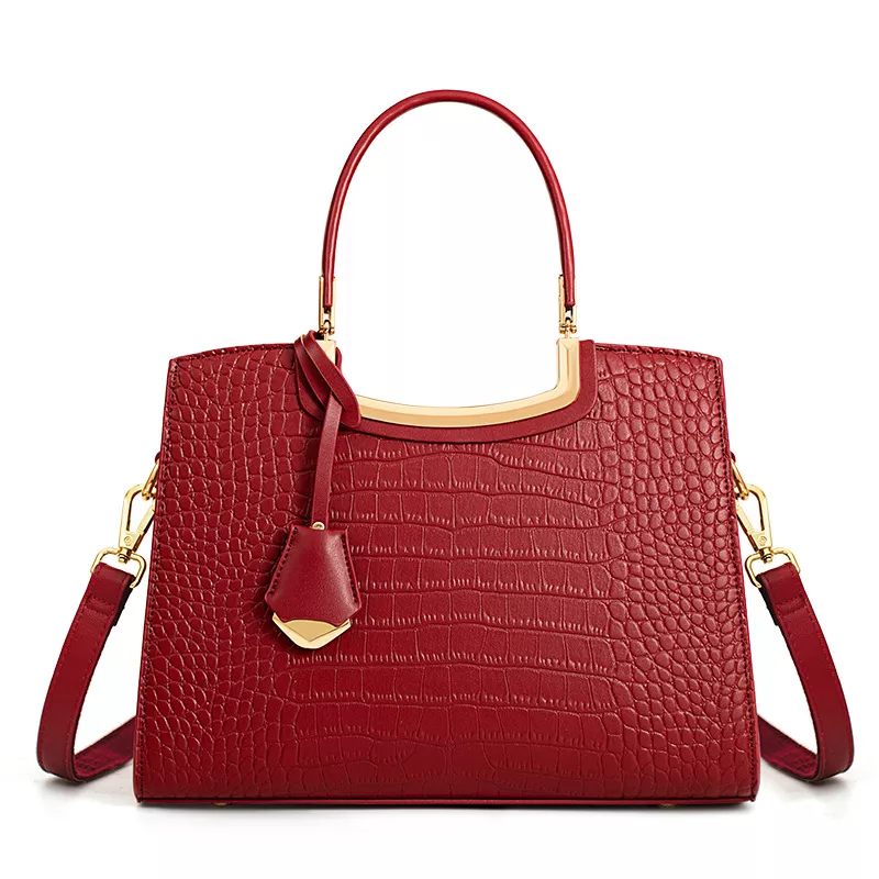 Crocodile Embossed Leather Top Handle Handbag, image 4