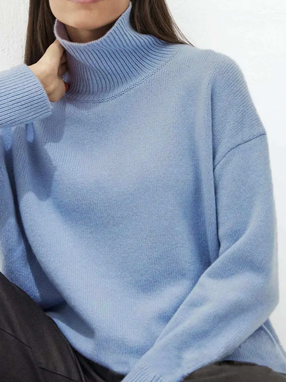 Ribbed Detail Turtleneck Dropped Shoulder Sweater, image 22