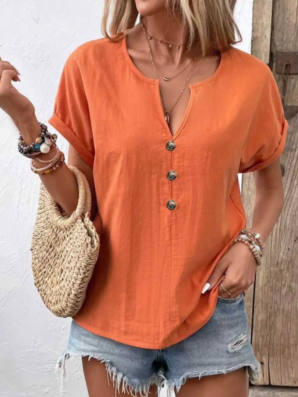 Notched Short Sleeve Blouse, image 3