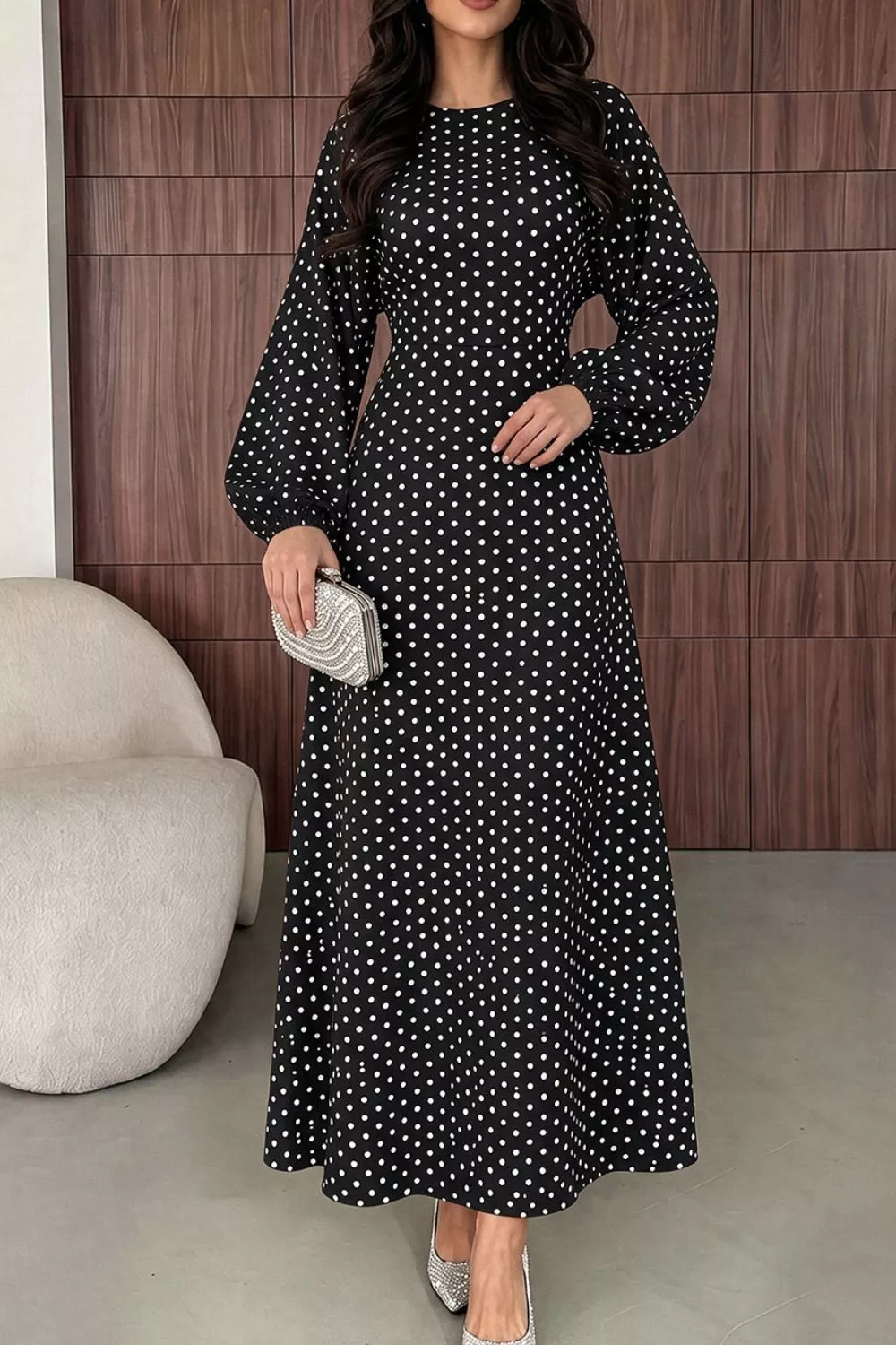 Polka Dot Long Sleeve Maxi Dress, image 10