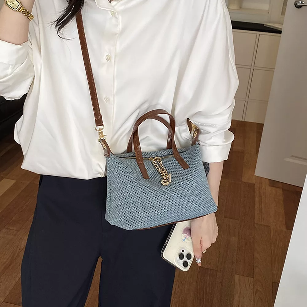 Woven Crossbody Bag with Leather Accents, image 5