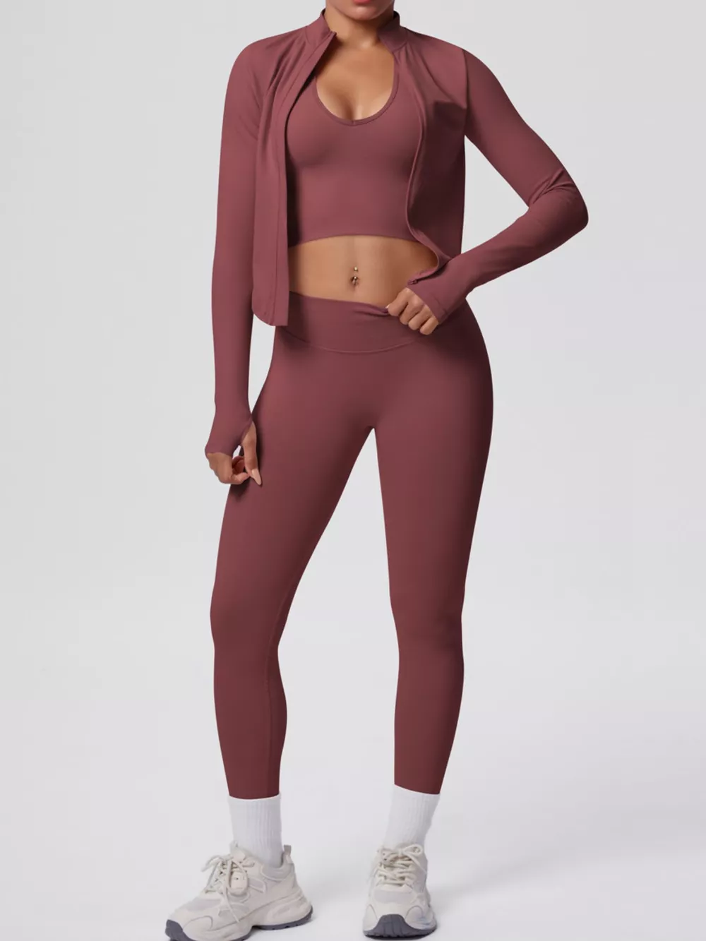 Tank & Zip-Up Jacket and Leggings Three-Piece Active Set, image 17