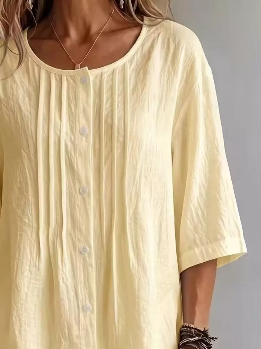 Full Size Texture Round Neck 3/4 Sleeve Blouse Plus Size, image 12