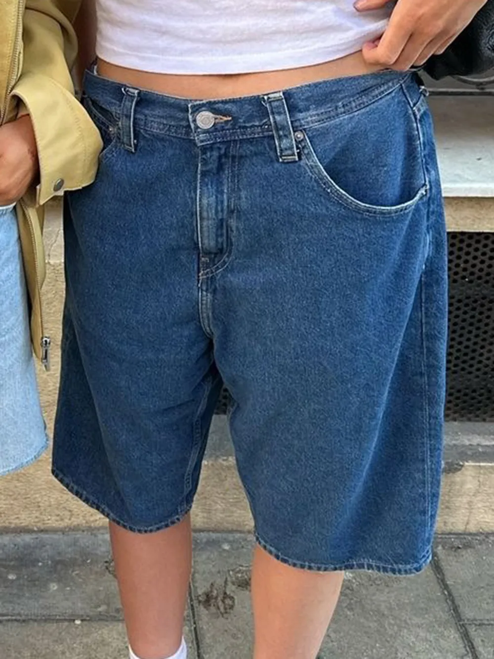 High Waist Denim Shorts with Pockets, image 6