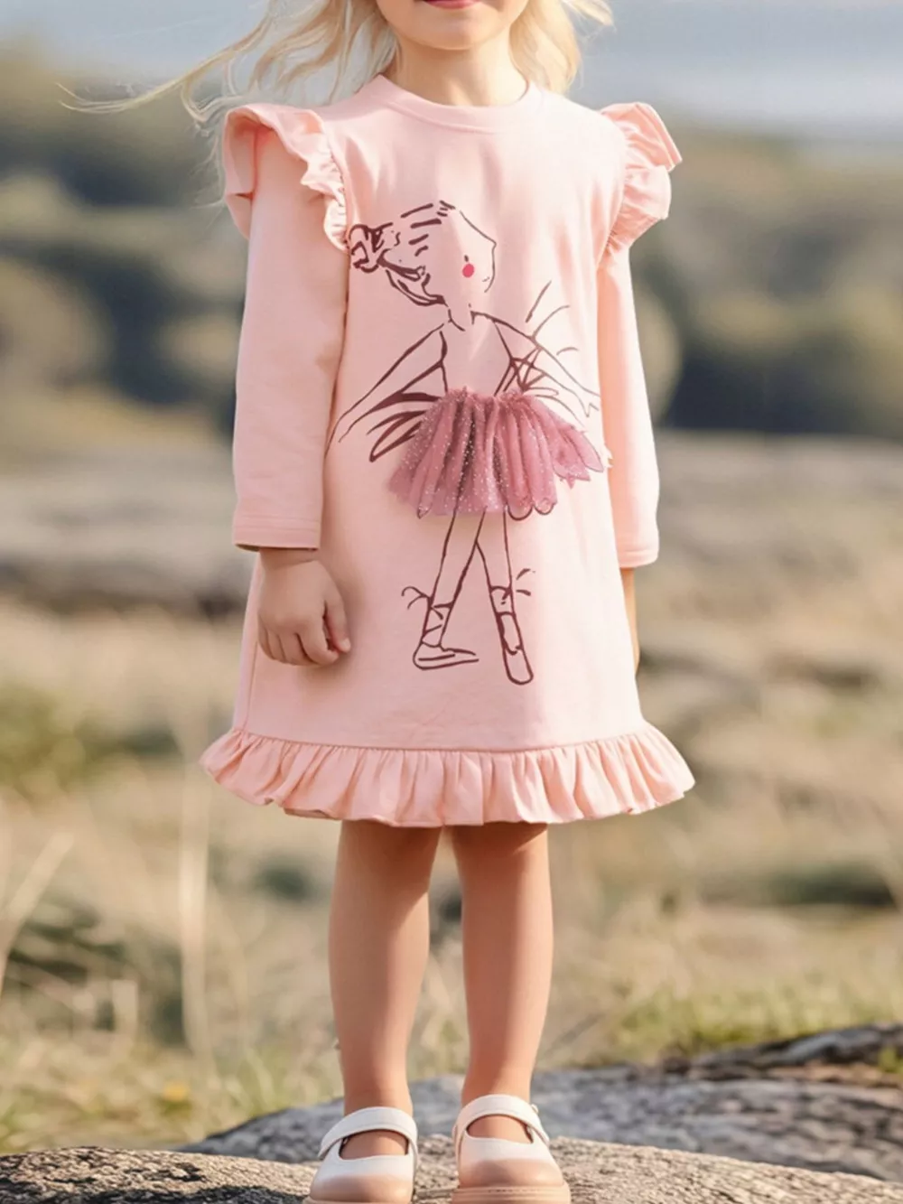 Children's Ruffle Trim Long Sleeve Dress