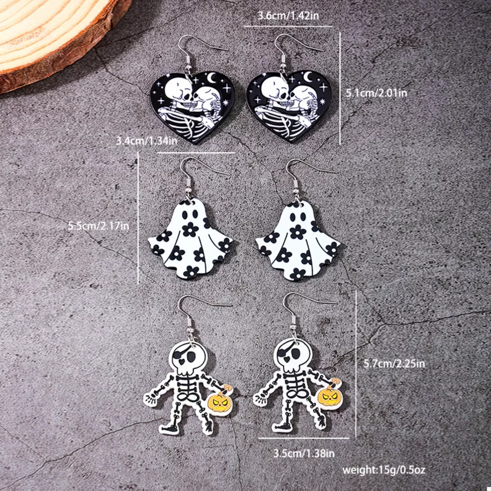 3 Pair Halloween Themed Acrylic Dangle Earrings, image 6
