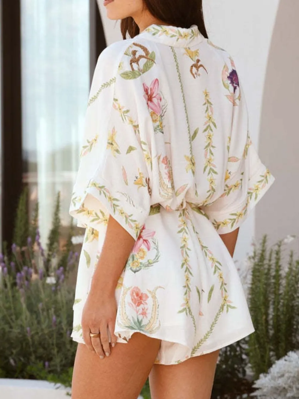 Printed Tie Waist Half Sleeve Romper, image 4