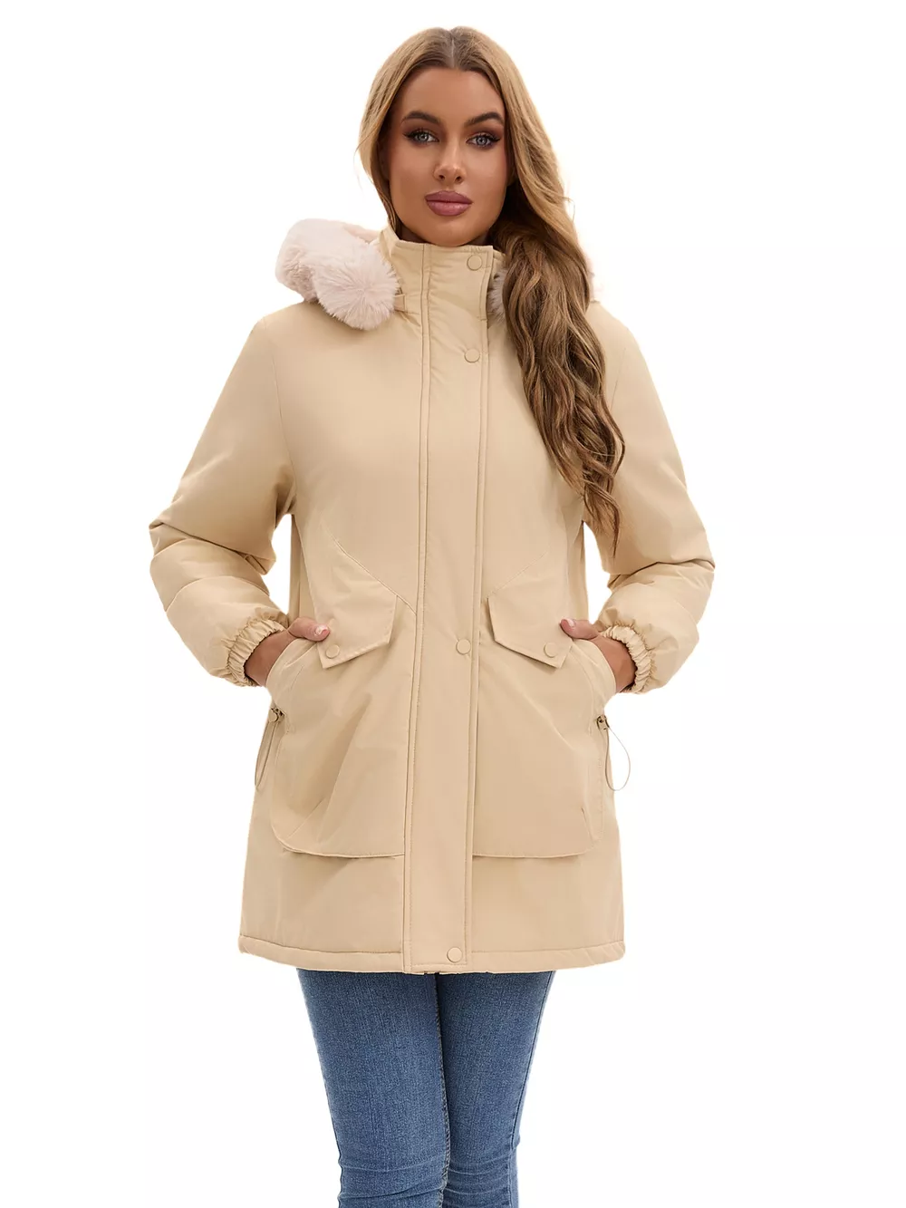 Full Size Fur Hooded Warm Winter Parka Outerwear Plus Size, image 13