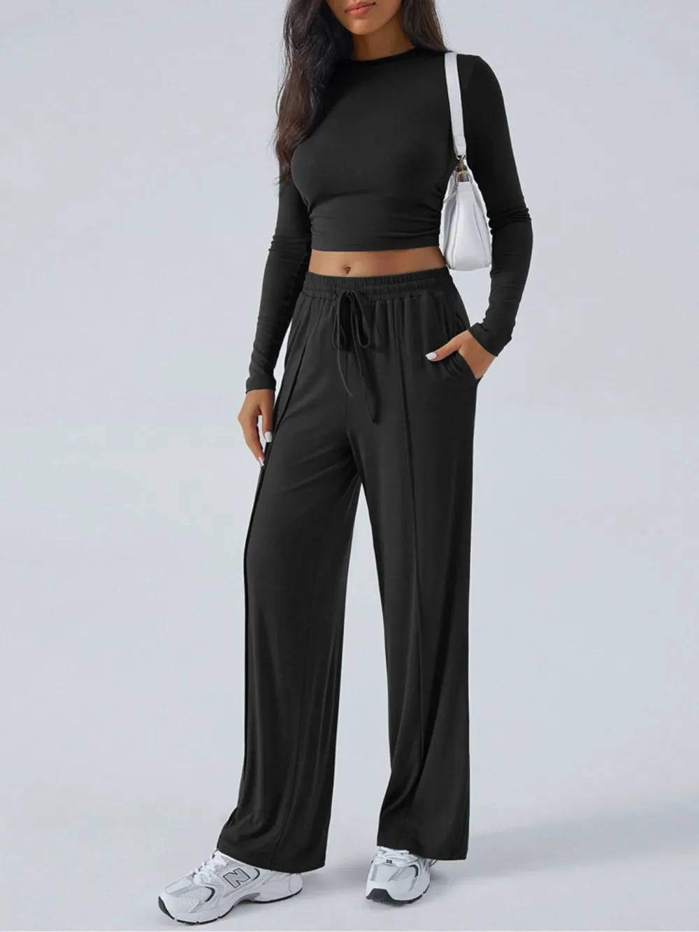 Round Neck Long Sleeve Top and Pants Set, image 17