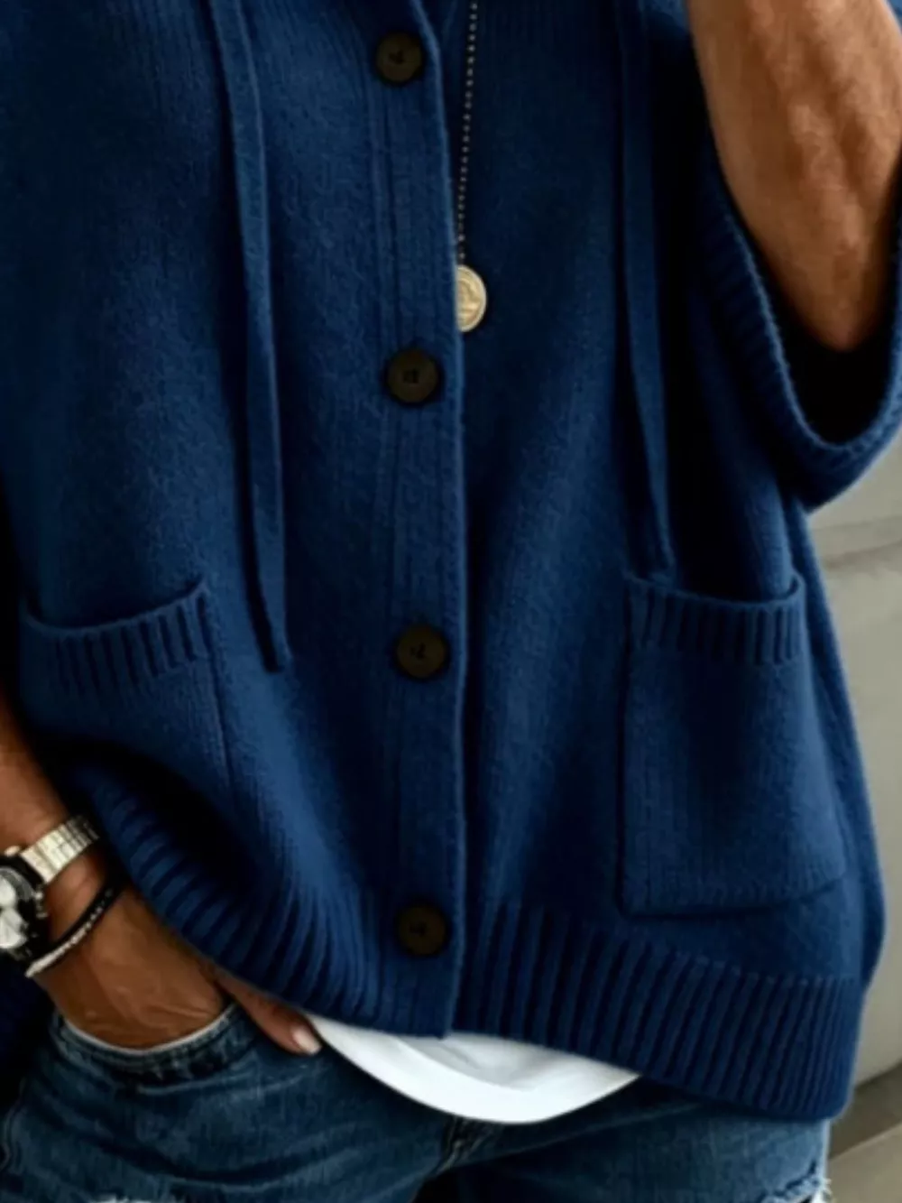 Full Size Casual Hooded Button-Down Knit Cardigan with Pockets Plus Size, image 7