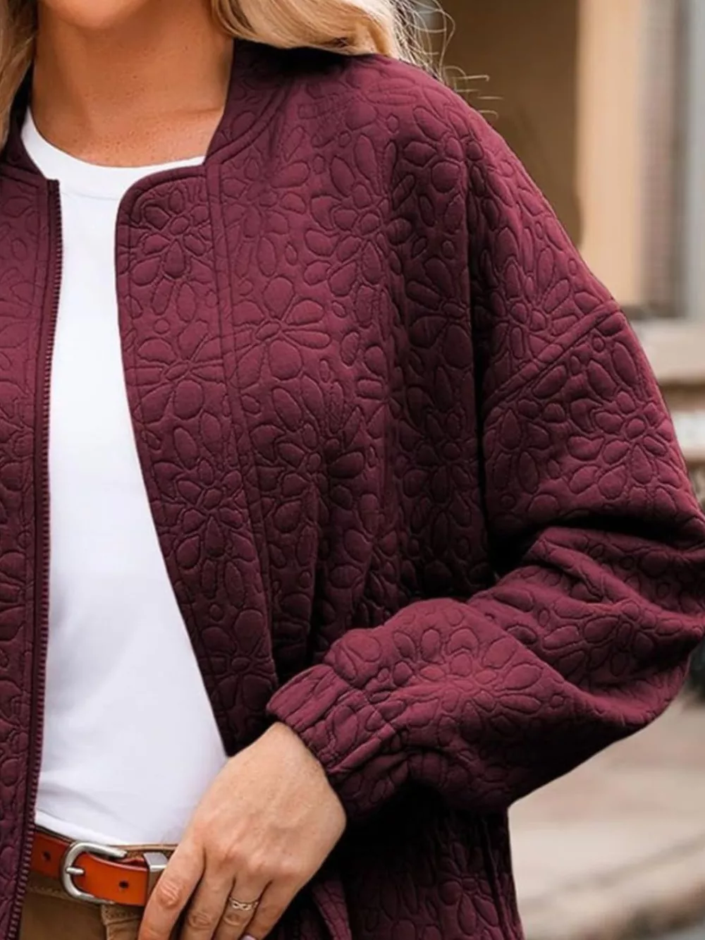 Full Size Floral Quilted Zip Up Jacket Plus Size, image 14