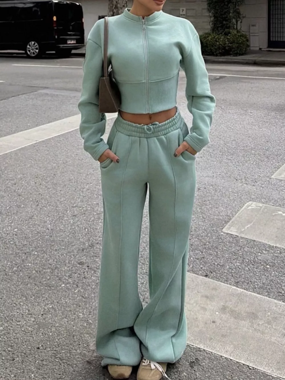 Zip-Up Crop Jacket and Wide-Leg Pants Set, image 15