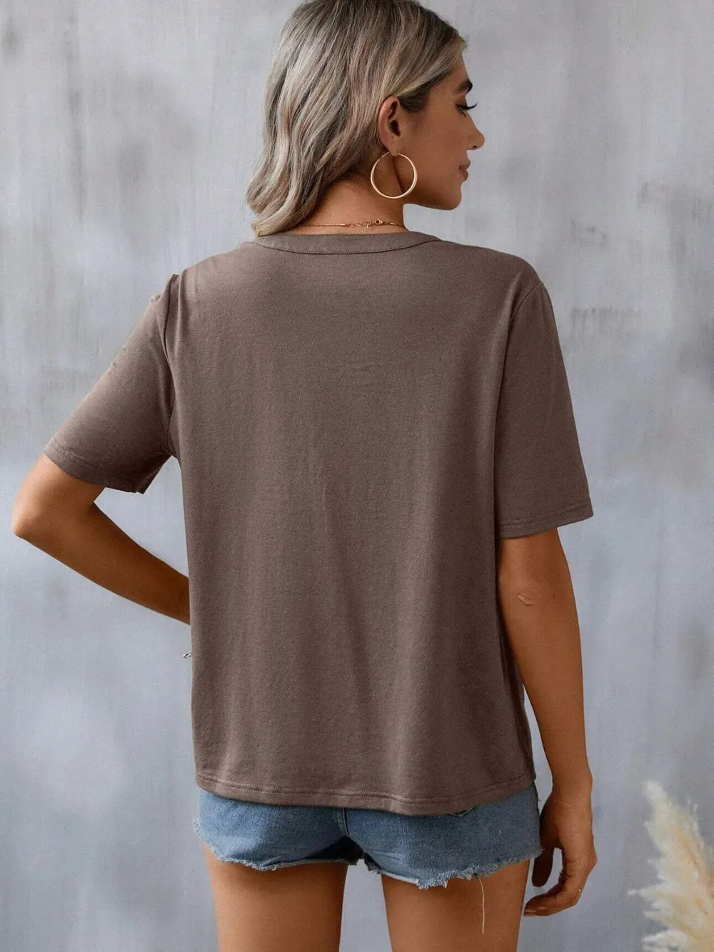 Embroidered Notched Short Sleeve T-Shirt, image 6