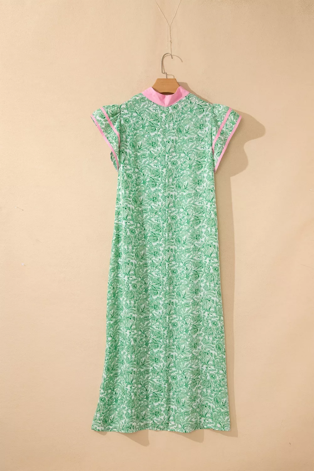 Contrast Trim Flutter Sleeve Floral Midi Dress, image 6