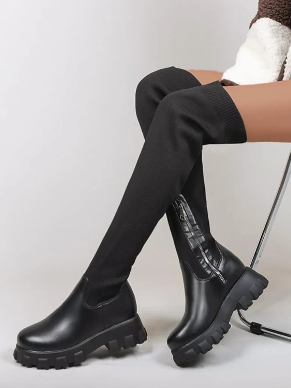 PU Leather Round Toe Platform Boots, image 5