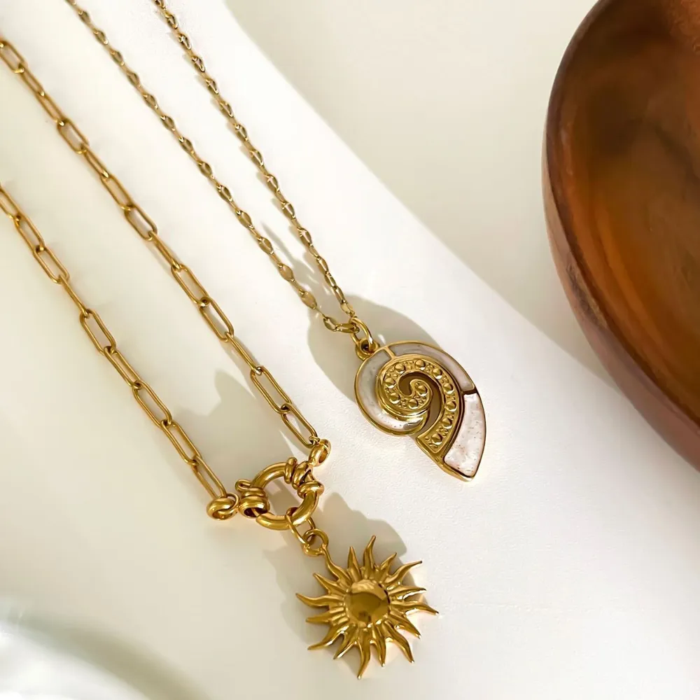2-Piece 18K Gold-Plated Sun & Wave Pendant Necklace, image 7