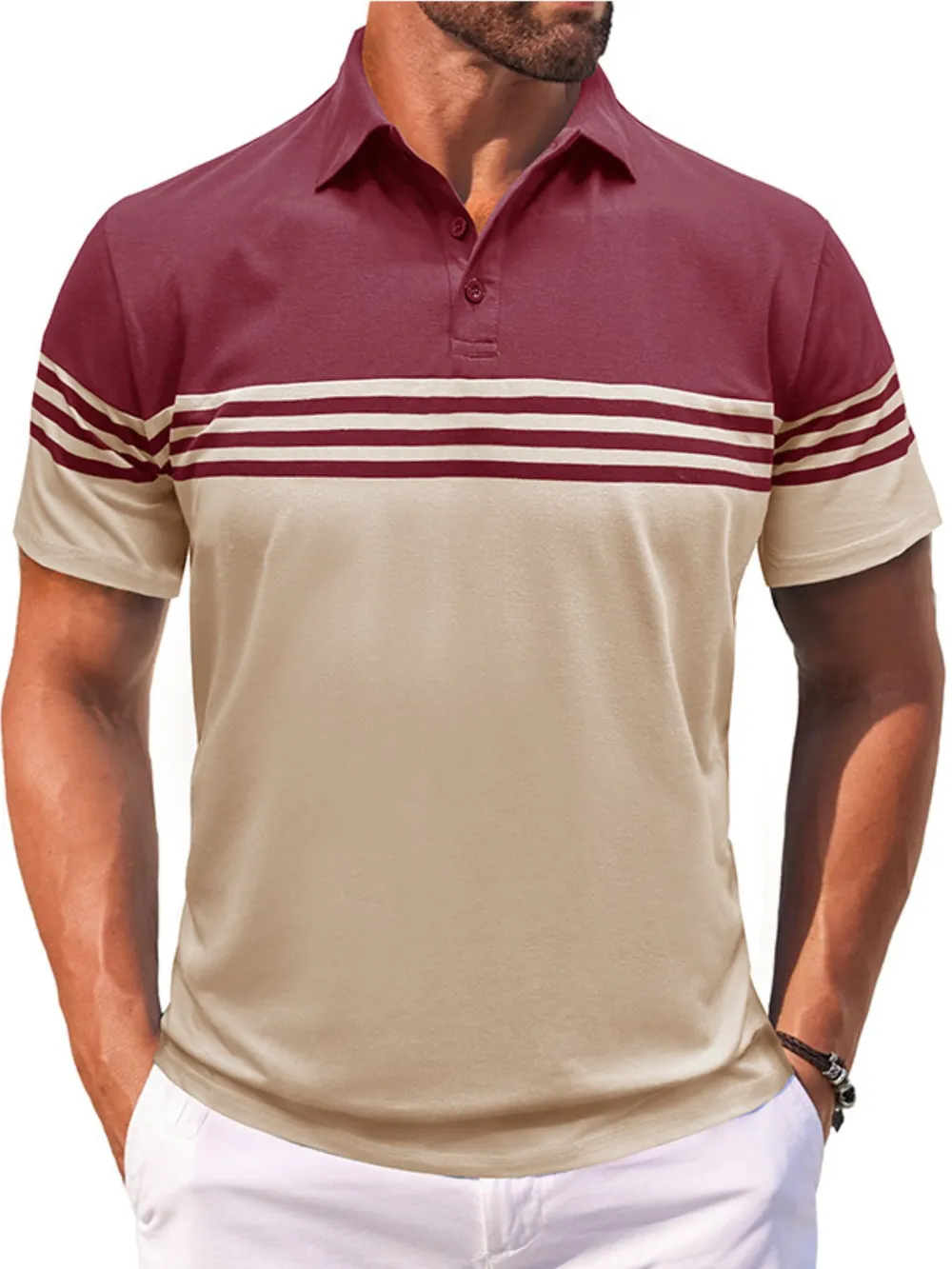 Men's Full Size Color Block Striped Polo Shirt Plus Size, image 11