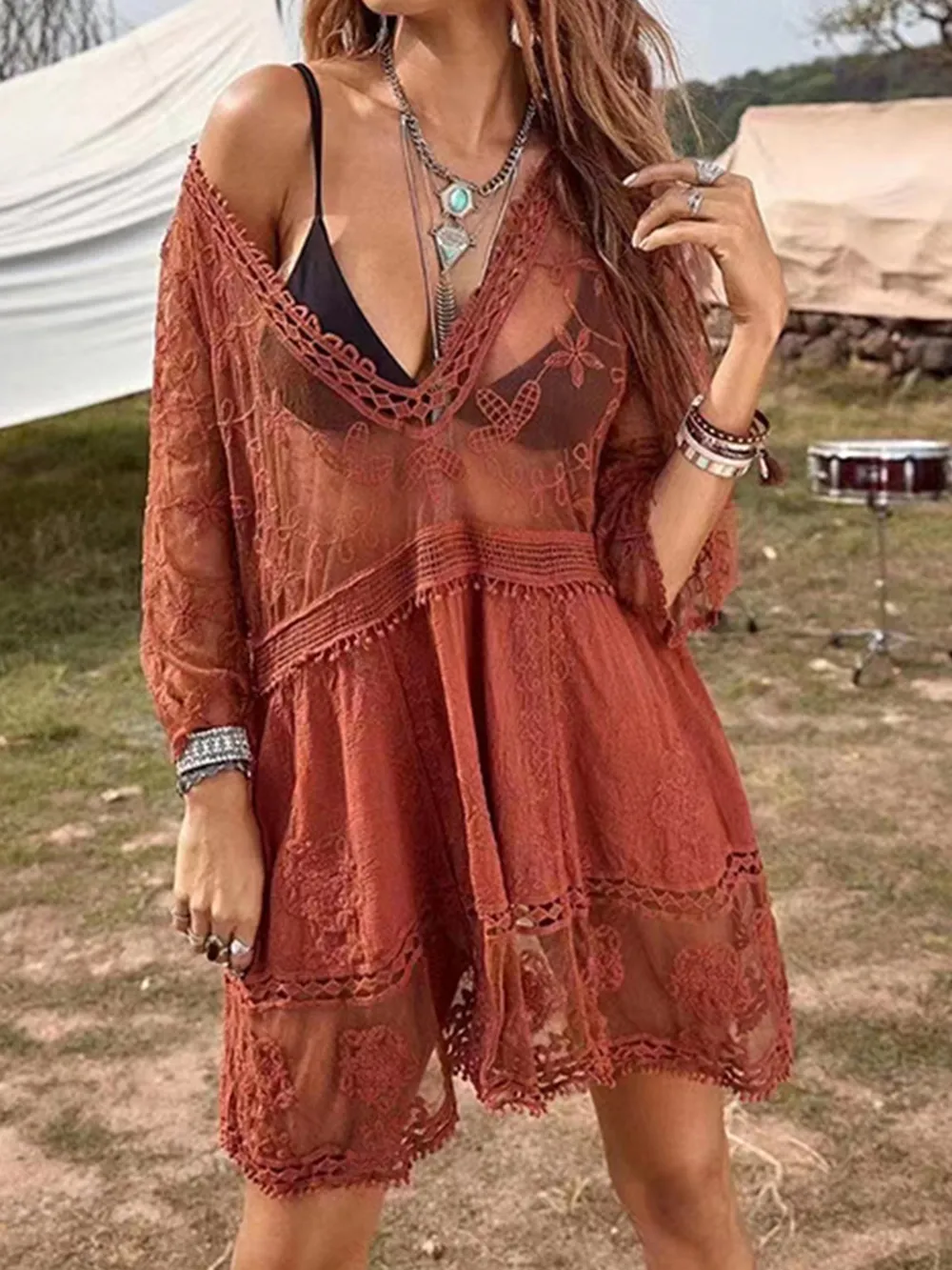 Lace Detail Plunge Cover-Up Dress, image 9