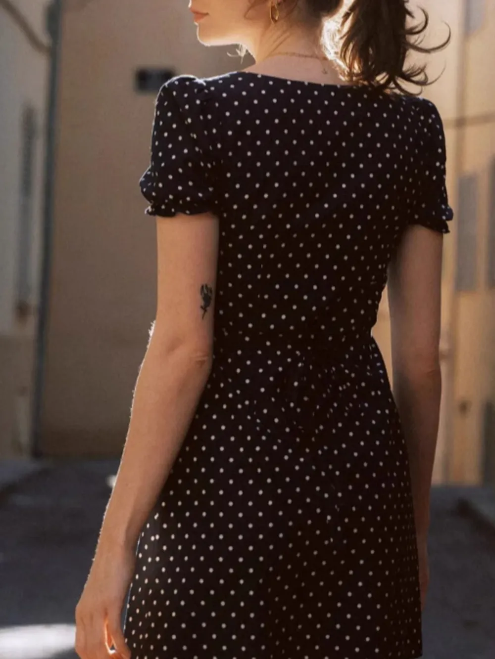 Polka Dot Puff Sleeve Mini Dress, image 3