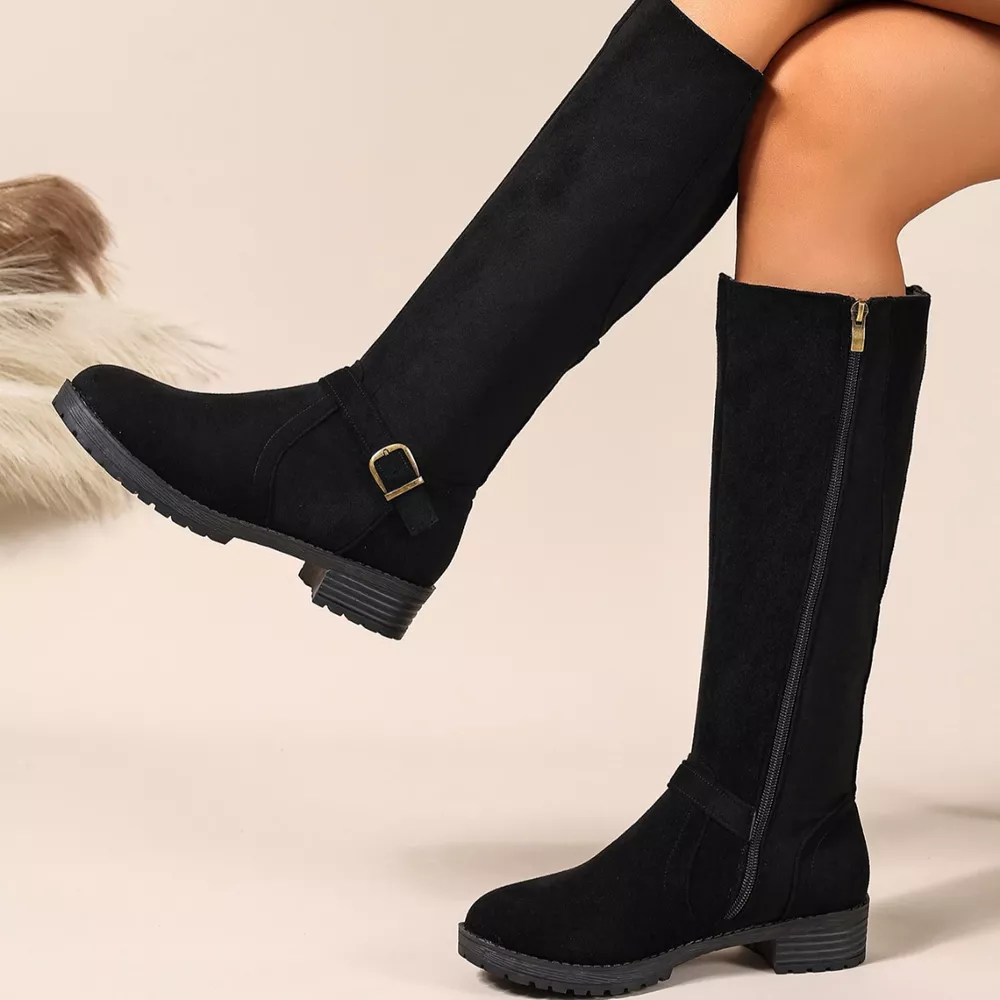 Knee-High Suede Buckle Accent Boots, image 10