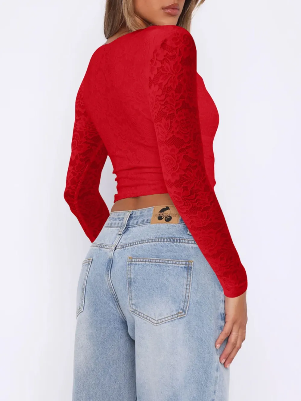 V-Neck Long Sleeve Lace Top, image 10