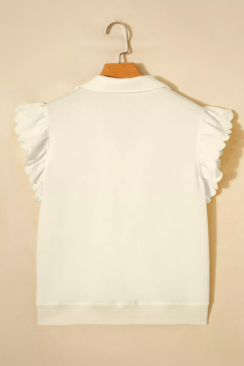 Zipped up Collared Ruffled Short Sleeve Blouse, image 4