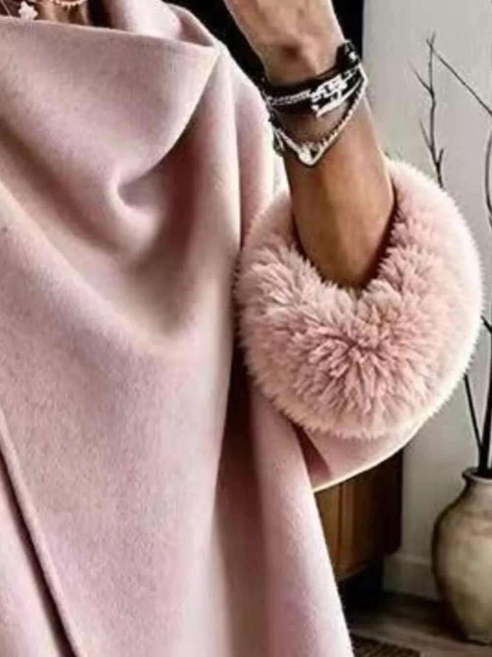 Full Size Elegant Asymmetric Faux Fur Cuff Outerwear Plus Size, image 6