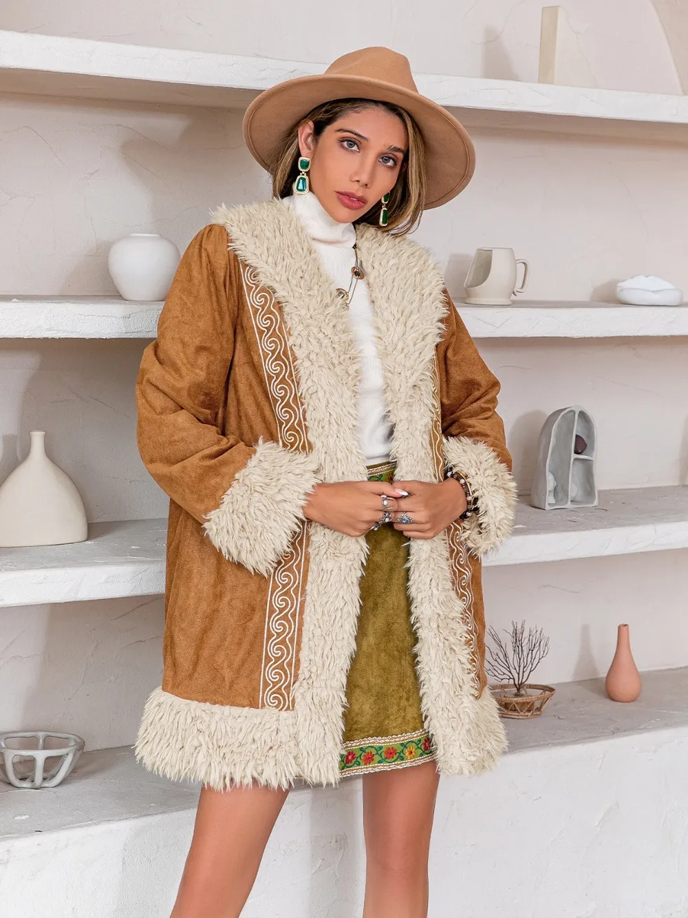 Fuzzy Open Front Long Sleeve Outerwear, image 2