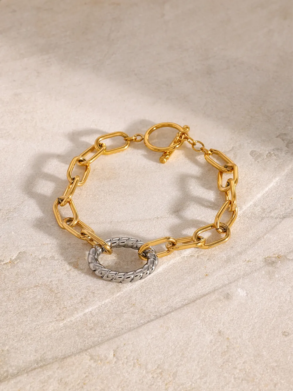 Two-Tone Stainless Steel Chain Bracelet, image 3