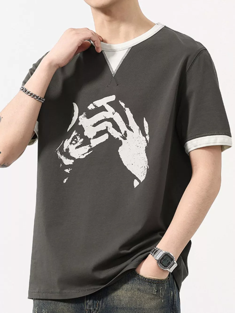 Men's Plus Size Two-Tone Short Sleeve Graphic T-Shirt, image 5