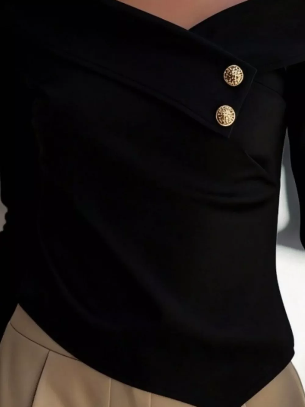 Off-Shoulder Button Decor Blouse, image 3