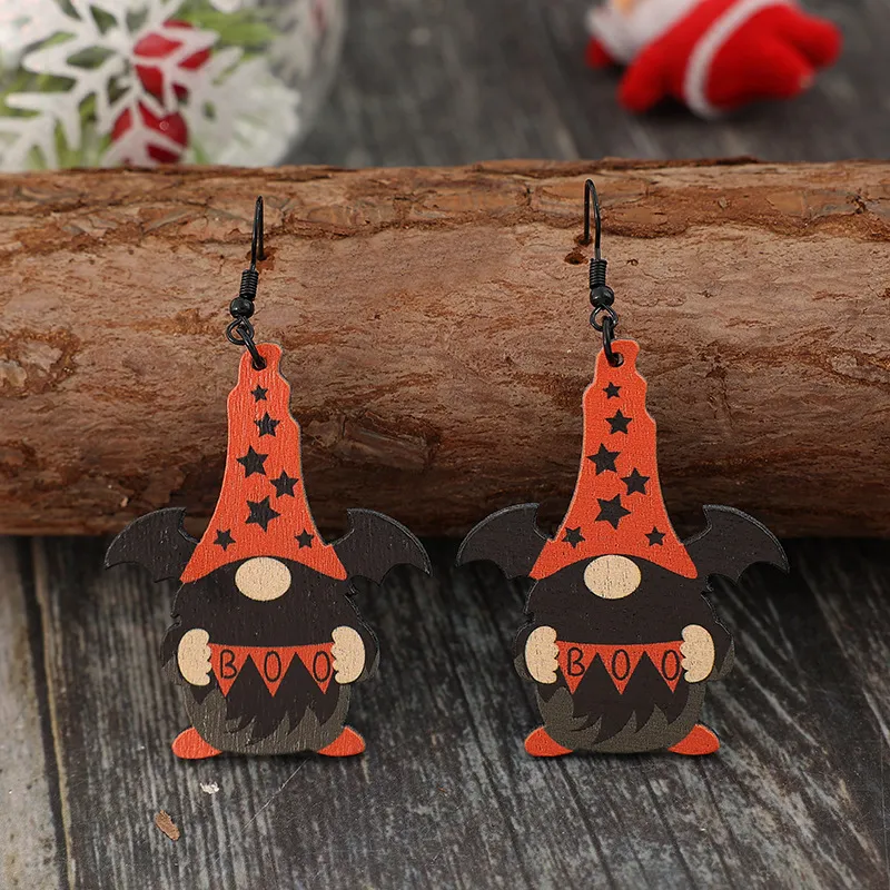 Wooden Point Hat Gnome Shape Earrings, image 2