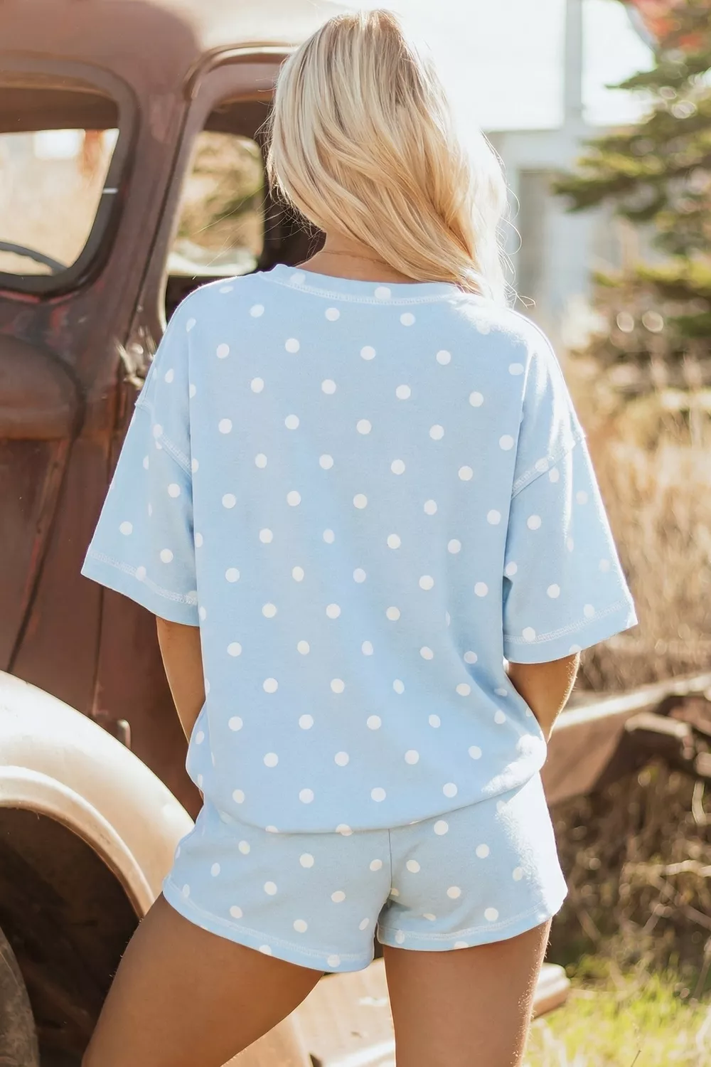 Polka Dot Round Neck Top and Shorts Set, image 2