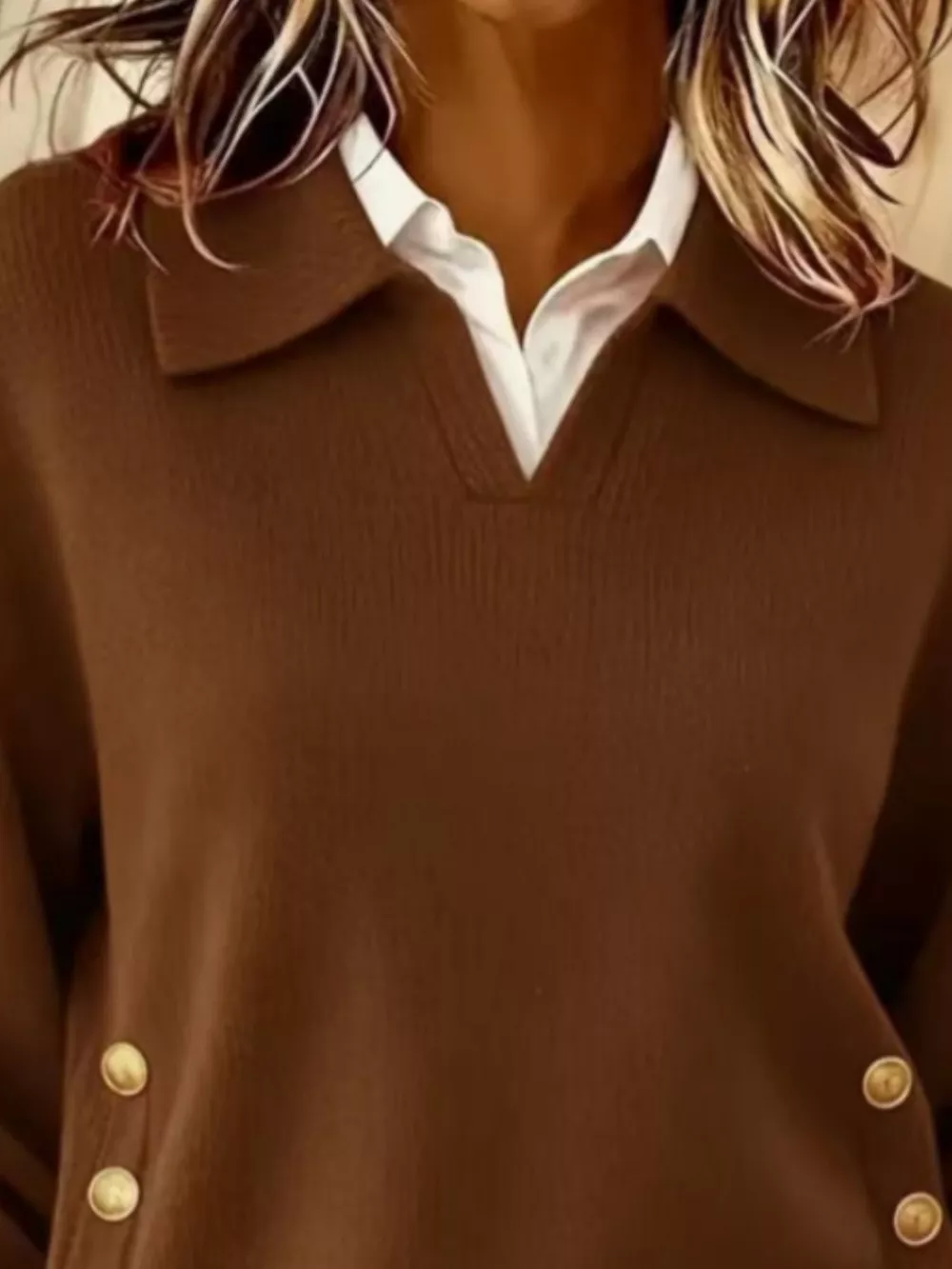 Full Size Decorative Button Dropped Shoulder Sweater Plus Size, image 15