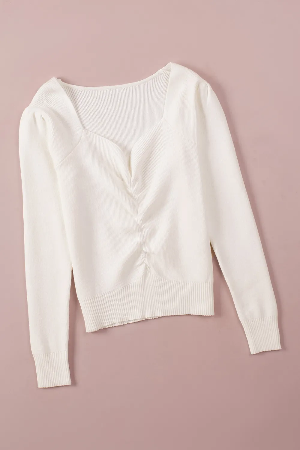 Ruched Sweetheart Neck Long Sleeve Sweater, image 3