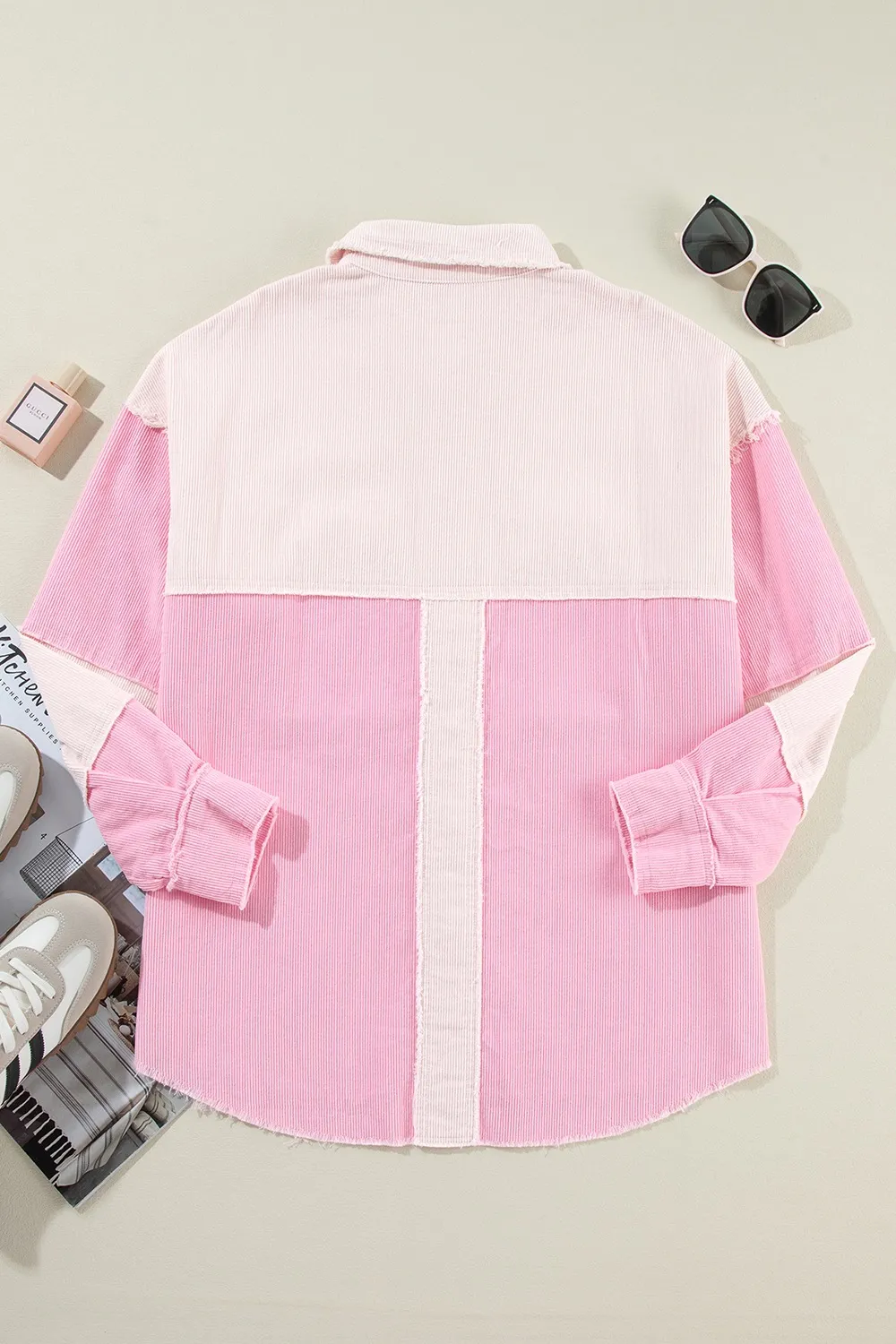 Two-tone Color Exposed Seam Corduroy Shacket, image 7