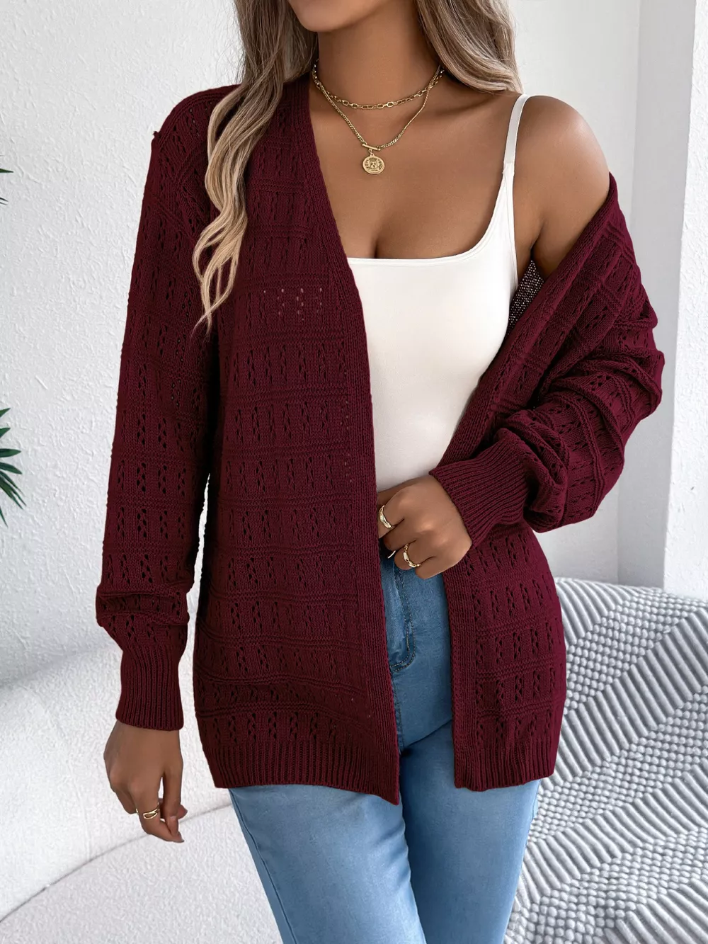 Open-Front Crochet Knit Cardigan, image 17