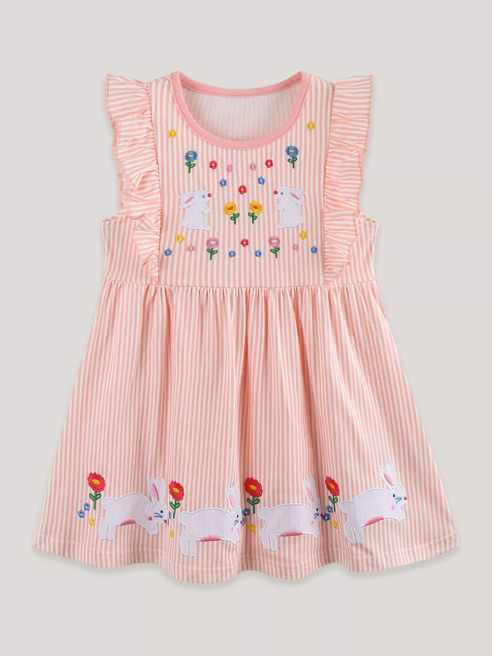 Children's Embroidered Bunny Ruffle Sleeve Dress, image 2