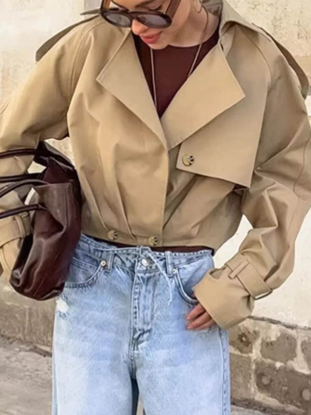 Wide Lapel Cropped Trench Coat, image 2