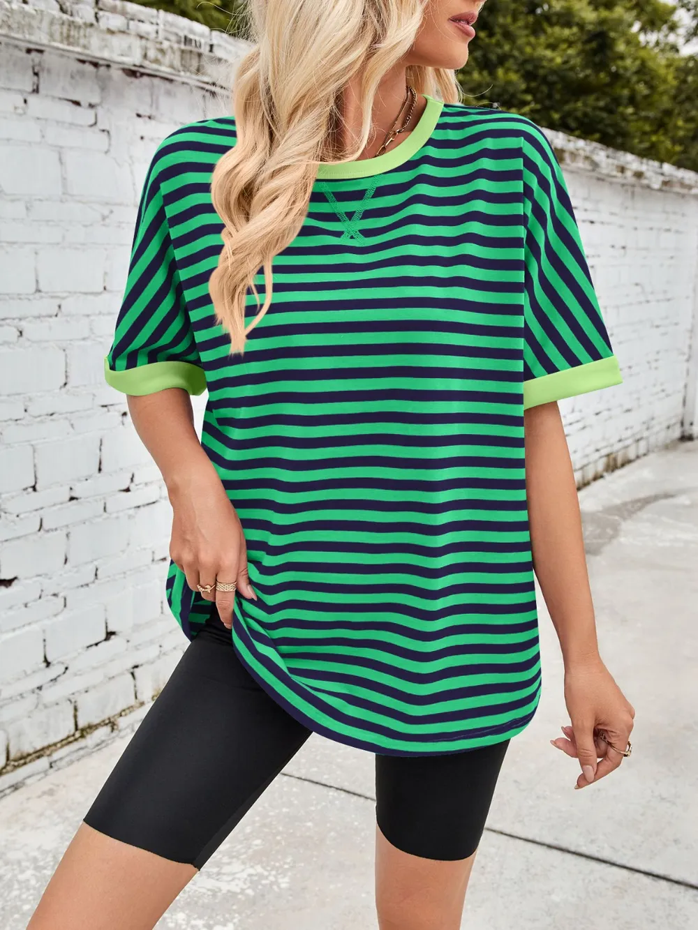 Striped Round Neck Half Sleeve T-Shirt, image 35