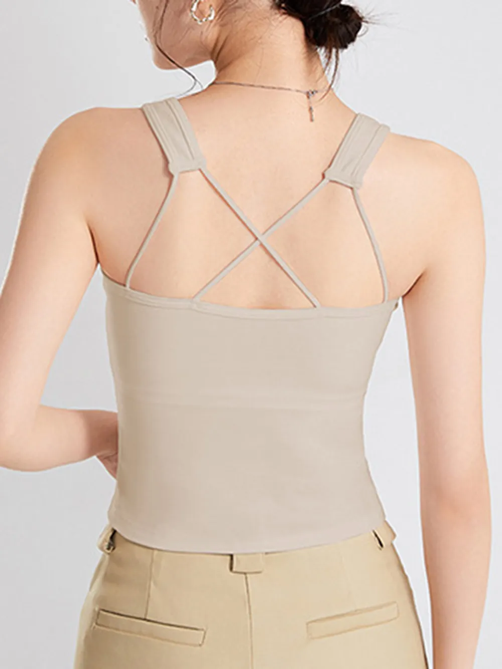Crisscross Scoop Neck Wide Strap Cropped Tank with Chest Pads, image 6
