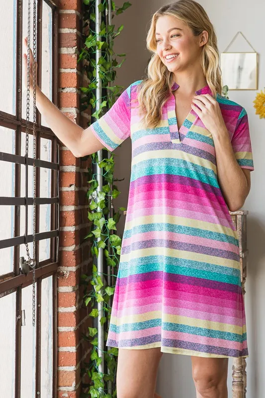 Full Size Striped Short Sleeve Mini Tee Dress Plus Size, image 6