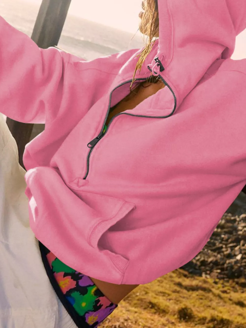 Half-Zip Dropped Shoulder Hoodie, image 17