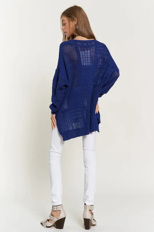 Openwork Side Slit Drop Shoulder Knit Cover Up, image 5