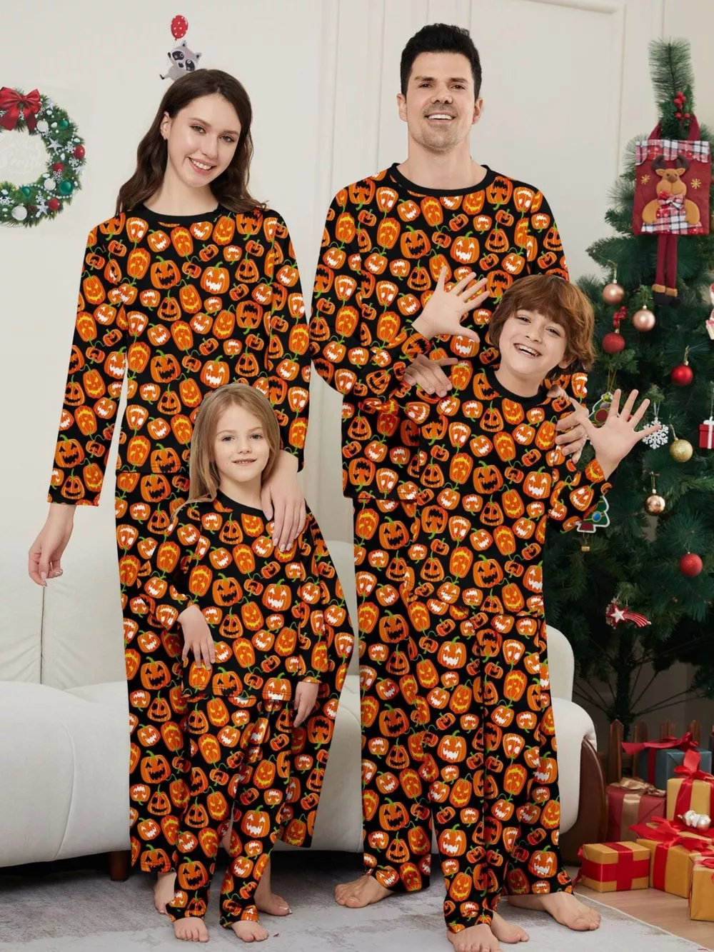 Full Size Family Matching Halloween Pumpkin Print Pajama Set Plus Size, image 2