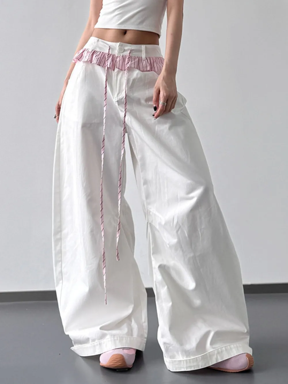 Wide Leg Drawstring Casual Pants, image 2