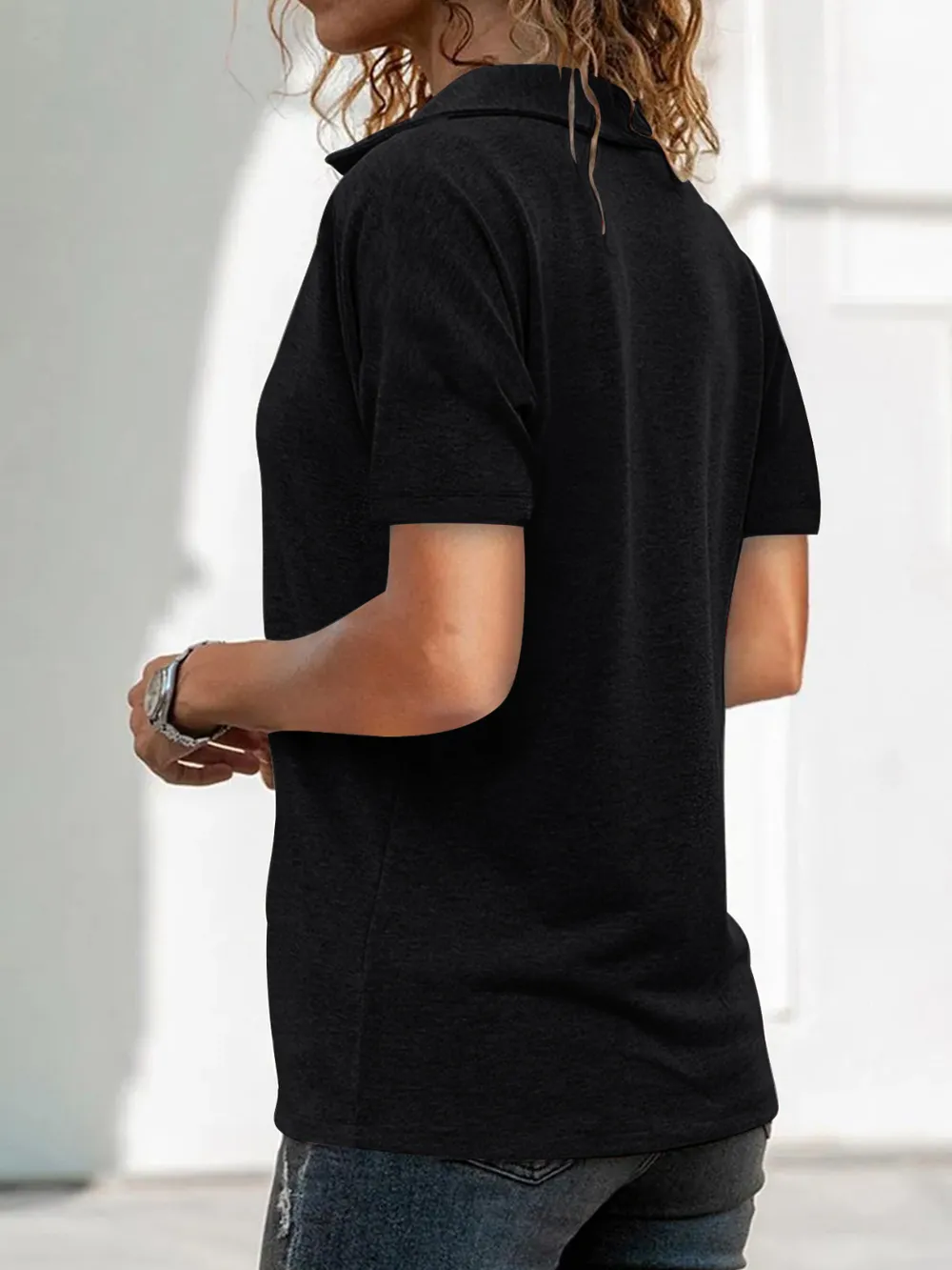 Zip Collar Short Sleeve Top, image 3