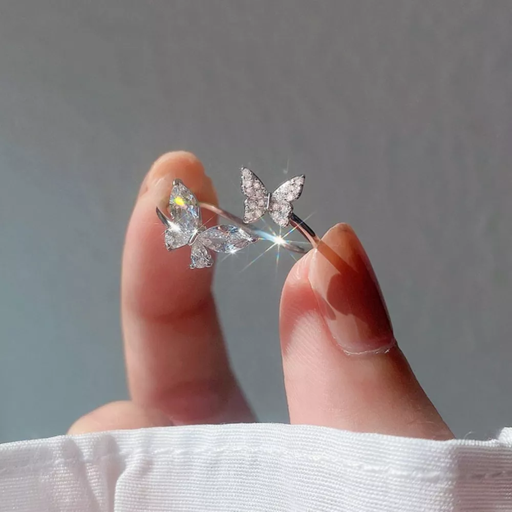925 Sterling Silver Zircon Butterfly Open Ring, image 3